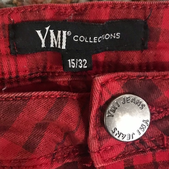 YMI Plaid Red and Black Straight Leg Stretch Jeans Size 15/32. - Picture 5 of 5